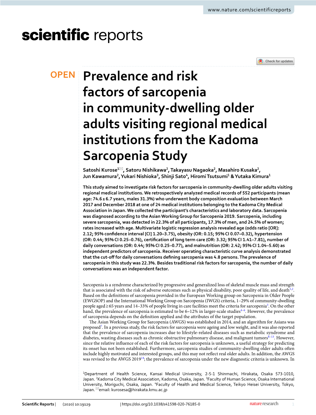 Prevalence and Risk Factors of Sarcopenia in Community-Dwelling