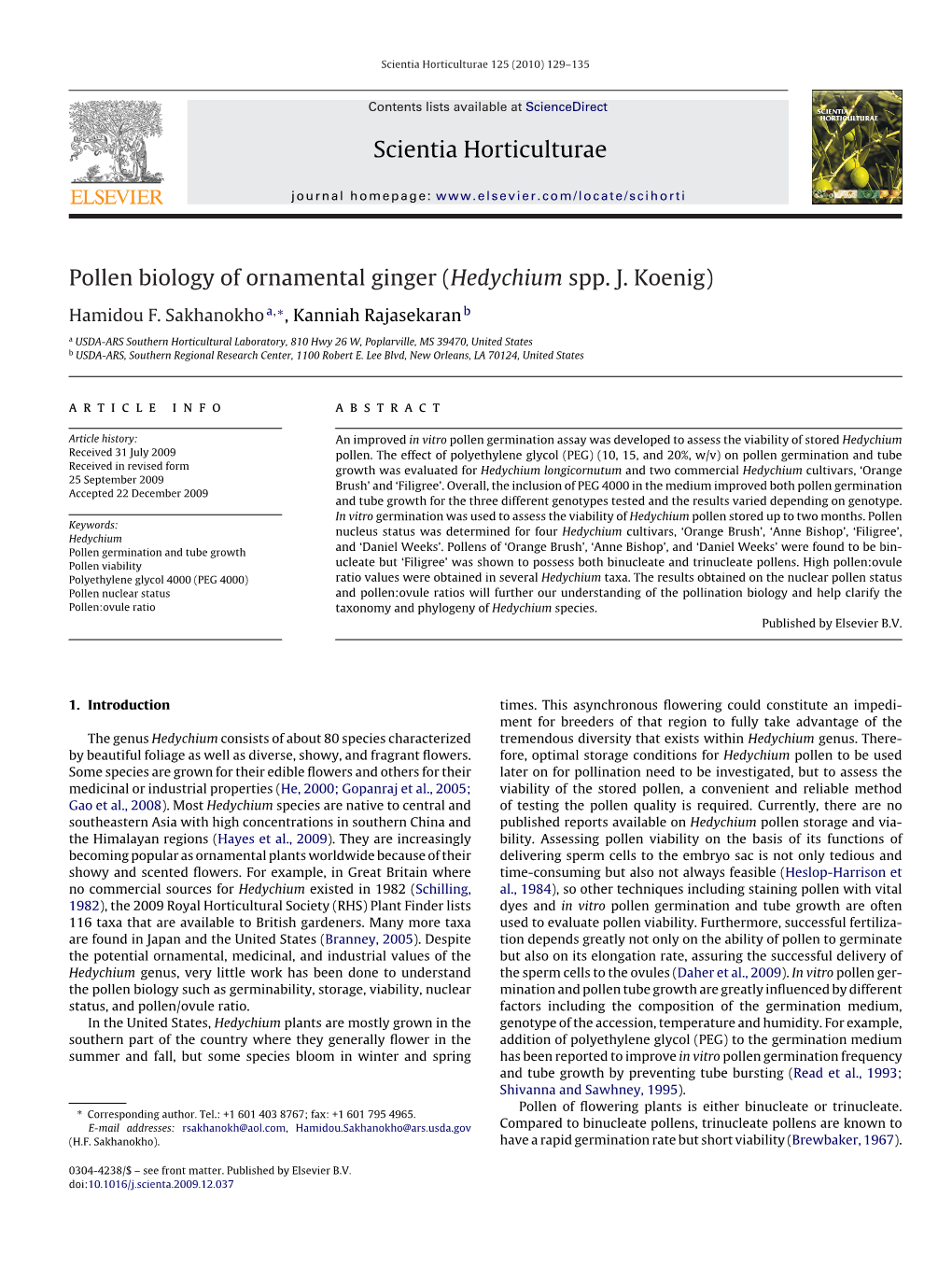 Pollen Biology of Ornamental Ginger (Hedychium Spp. J. Koenig)