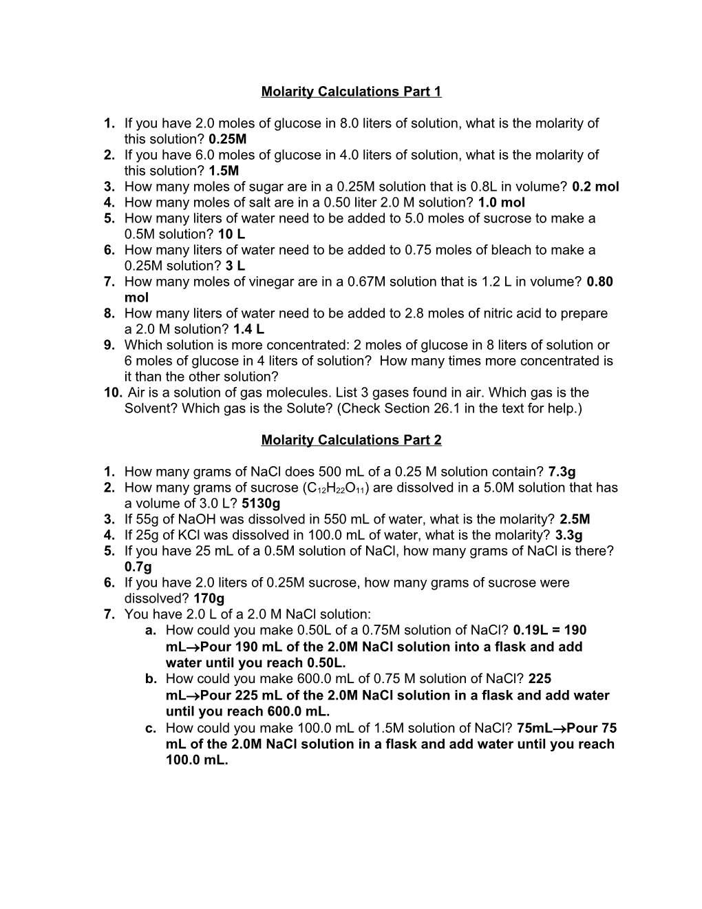 Molarity Calculations Part 1