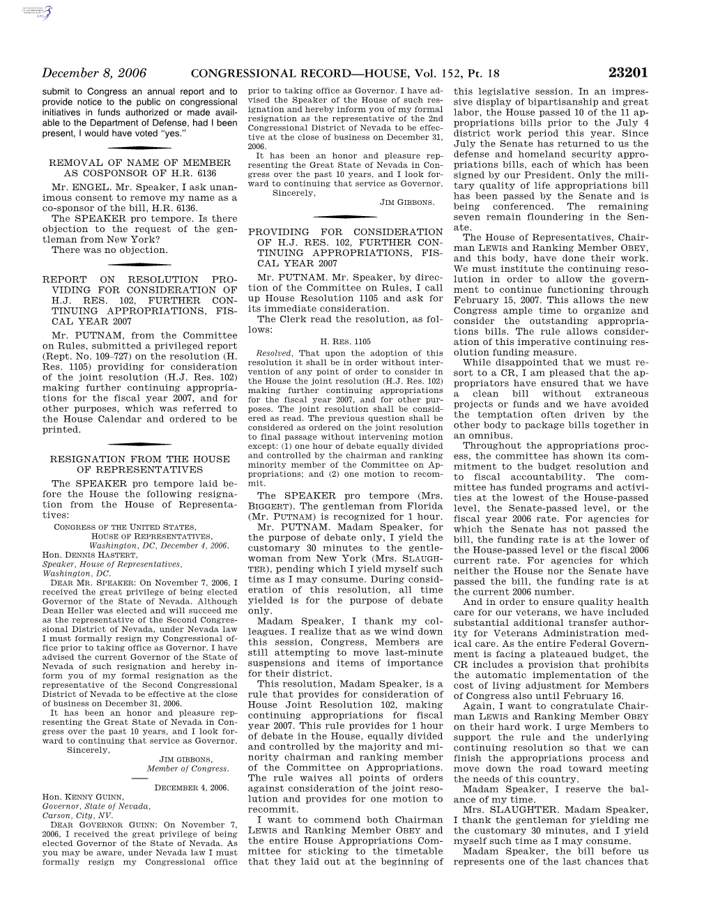 CONGRESSIONAL RECORD—HOUSE, Vol. 152, Pt. 18 23201 Submit to Congress an Annual Report and to Prior to Taking Office As Governor