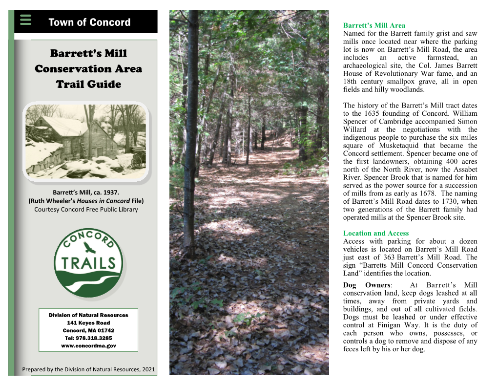 Barrett's Mill Conservation Area Trail Guide Town of Concord