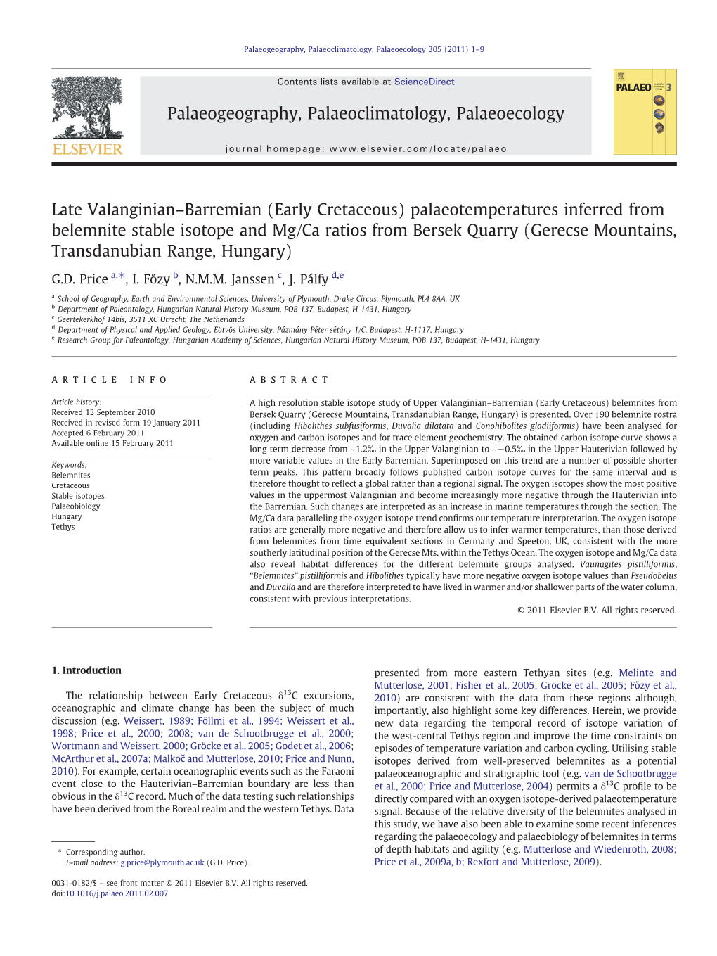 Late Valanginian–Barremian (Early Cretaceous) Palaeotemperatures