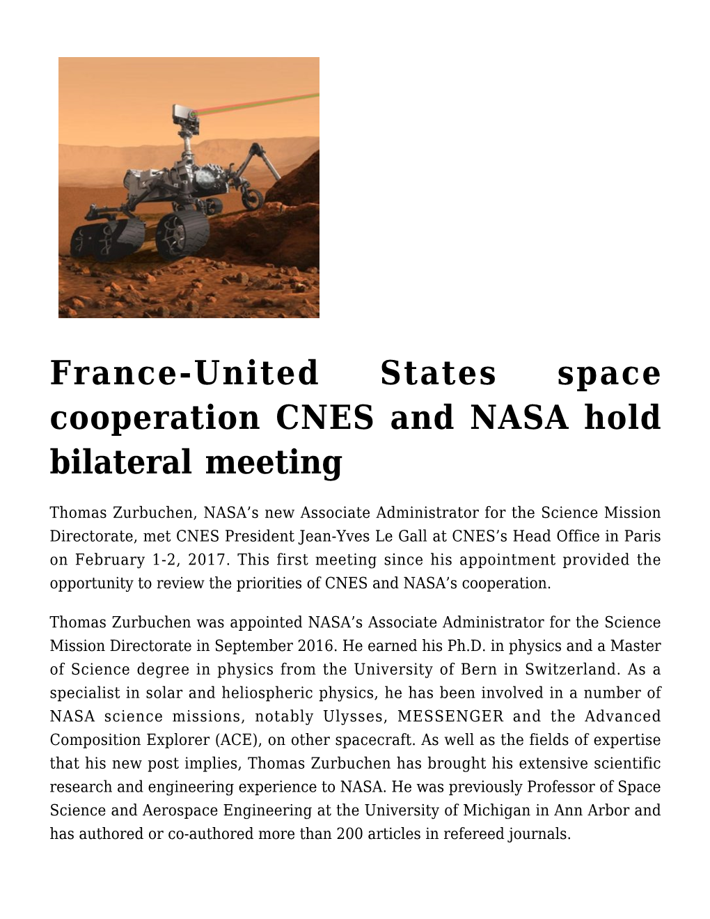 France-United States Space Cooperation CNES and NASA Hold Bilateral Meeting