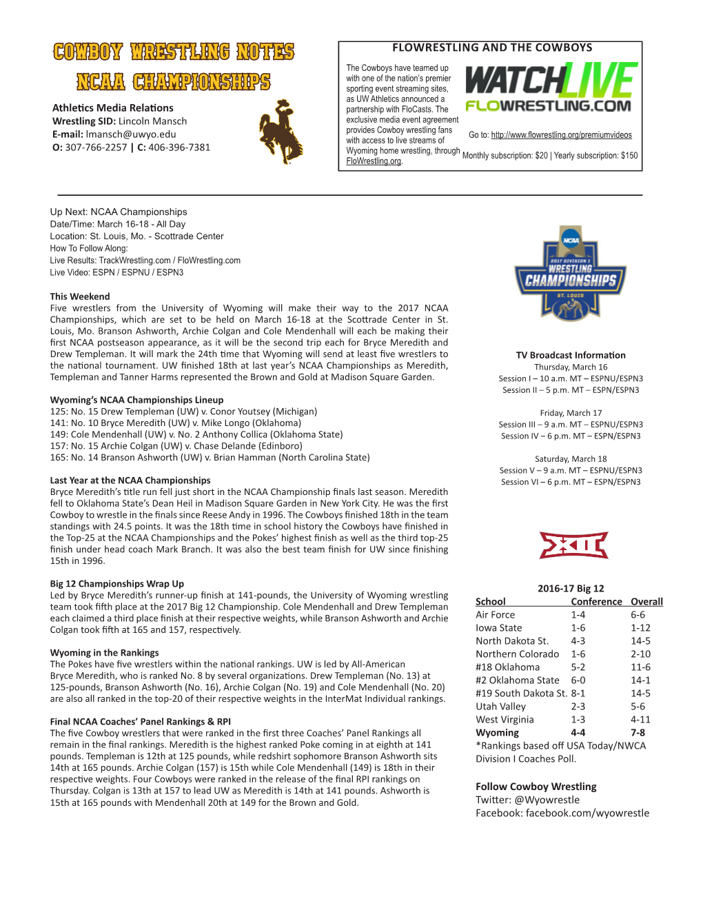 Cowboy Wrestling Notes Ncaa Championships