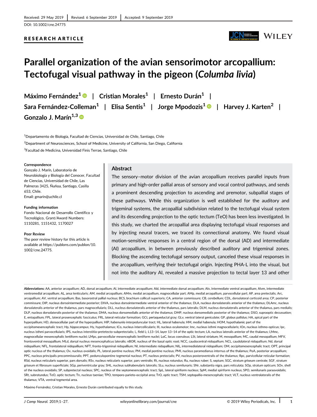 Parallel Organization of the Avian Sensorimotor Arcopallium: Tectofugal Visual Pathway in the Pigeon (Columba Livia)