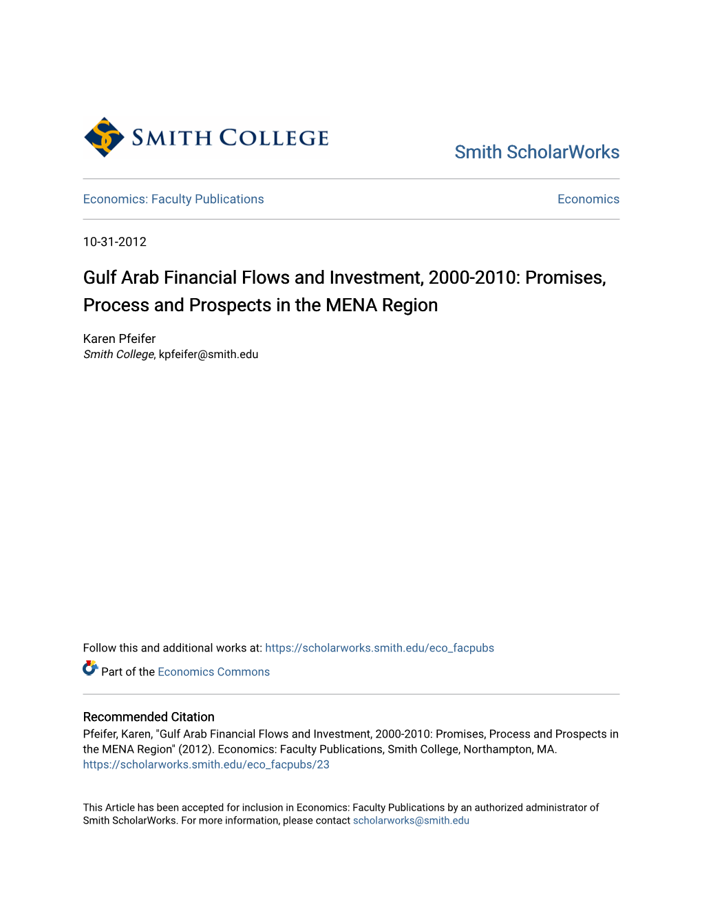 Gulf Arab Financial Flows and Investment, 2000-2010: Promises, Process and Prospects in the MENA Region