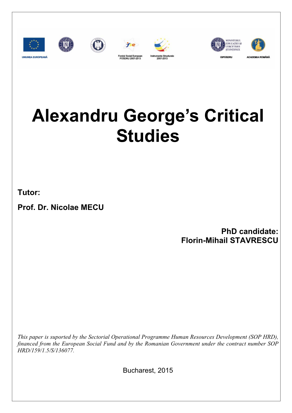 Alexandru George's Critical Studies