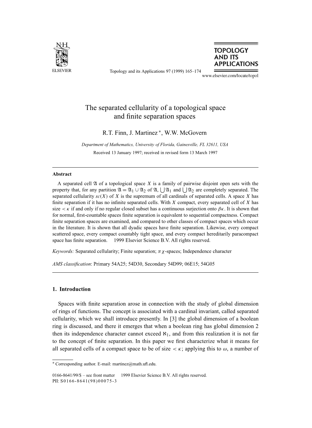 The Separated Cellularity of a Topological Space and Finite