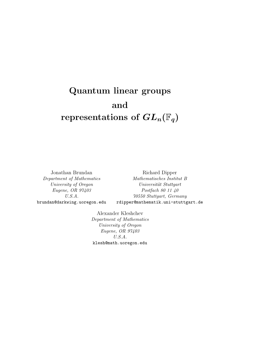 Quantum Linear Groups and Representations of GL N(Fq)