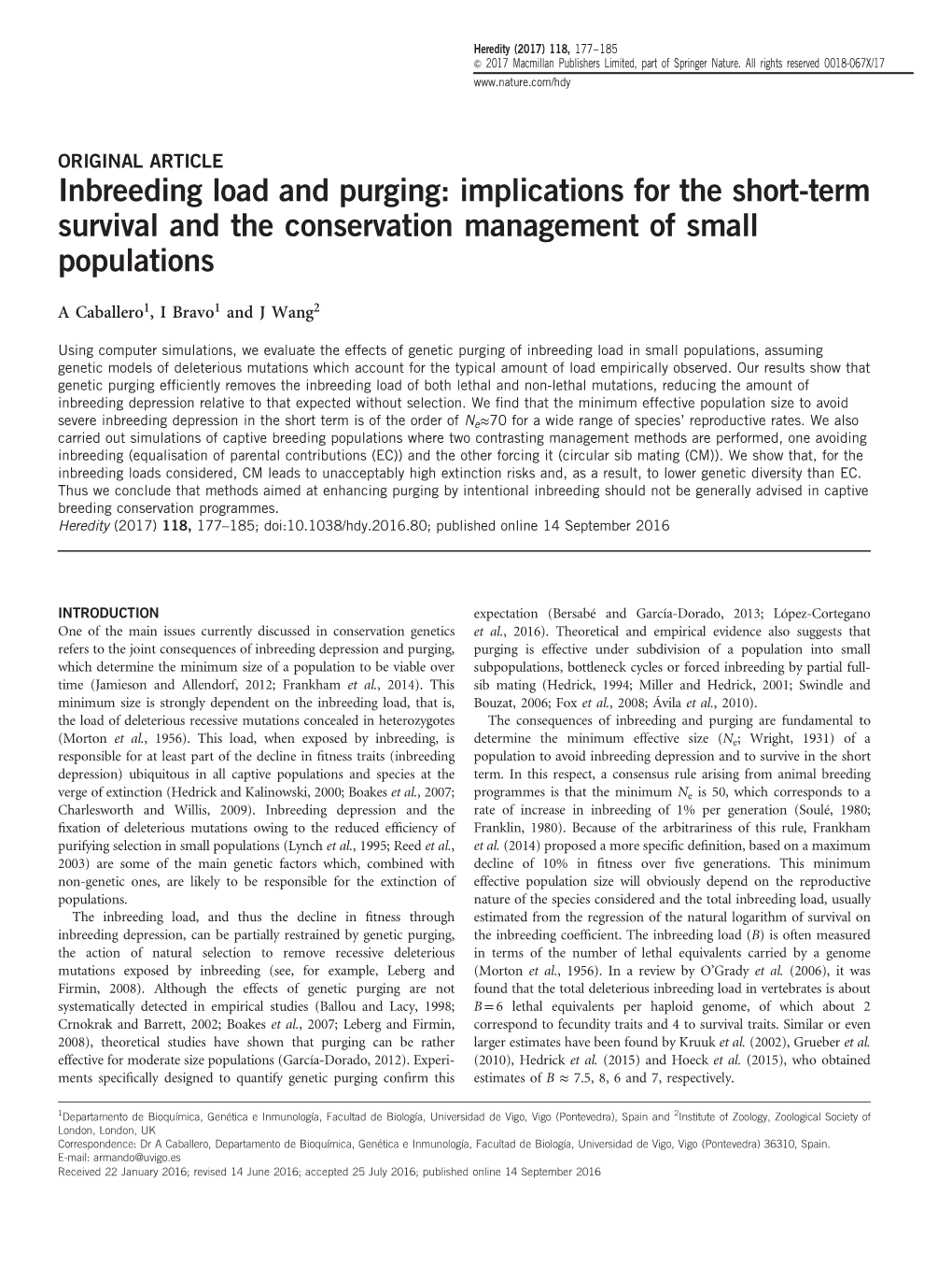 Inbreeding Load and Purging: Implications for the Short-Term Survival and the Conservation Management of Small Populations