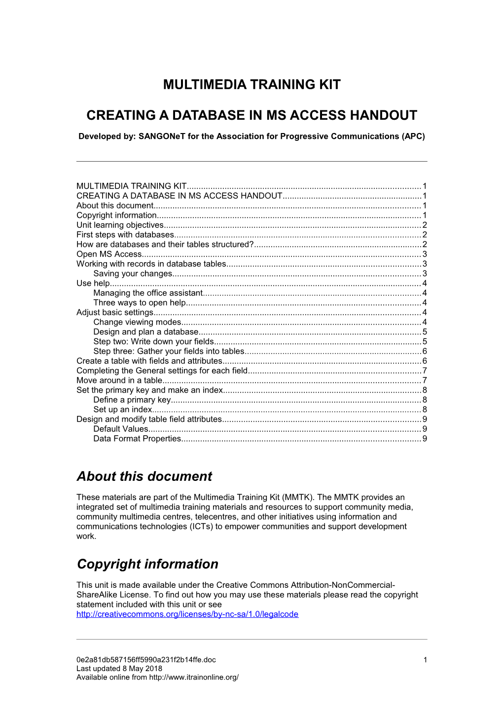 Creating a Database in Ms Access Handout