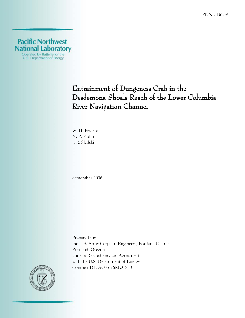 Entrainment of Dungeness Crab in the Desdemona Shoals Reach of the Lower Columbia River Navigation Channel