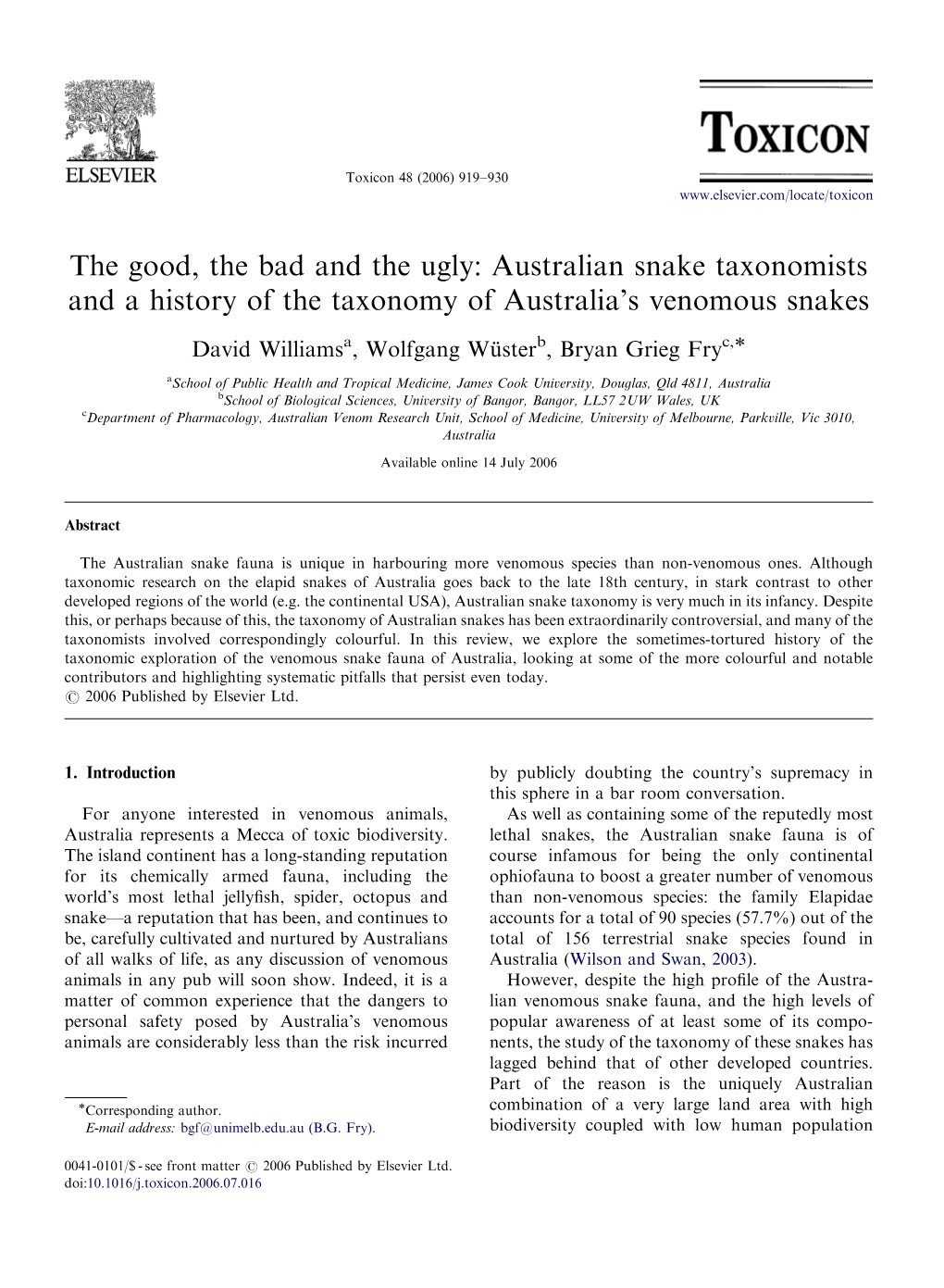 Australian Snake Taxonomists and a History of the Taxonomy of Australia’S Venomous Snakes
