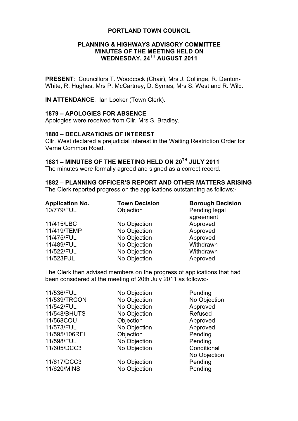 Portland Town Council Planning & Highways