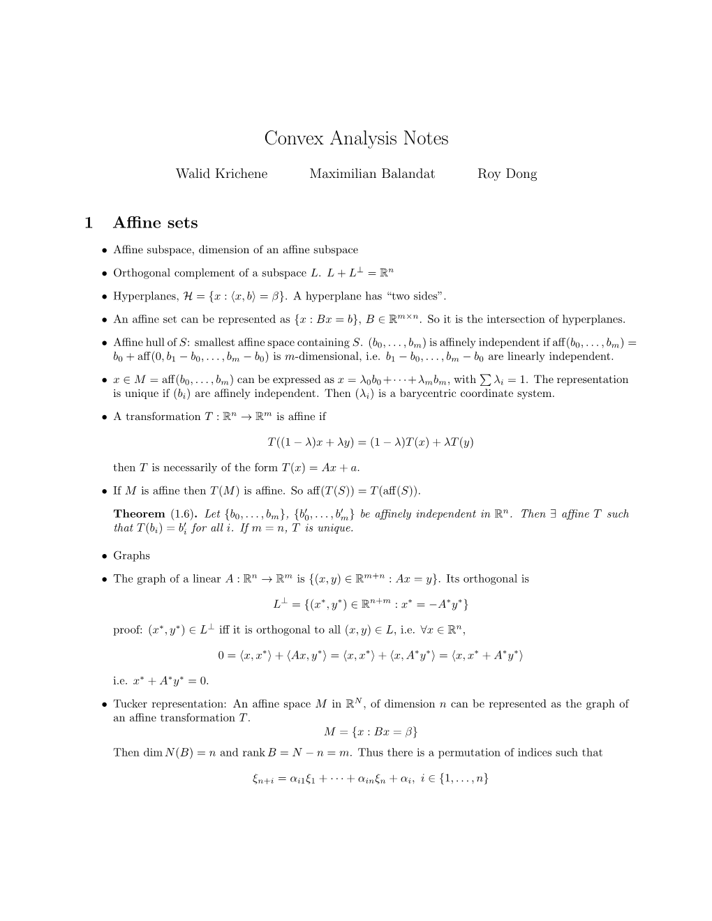 Convex Analysis Notes