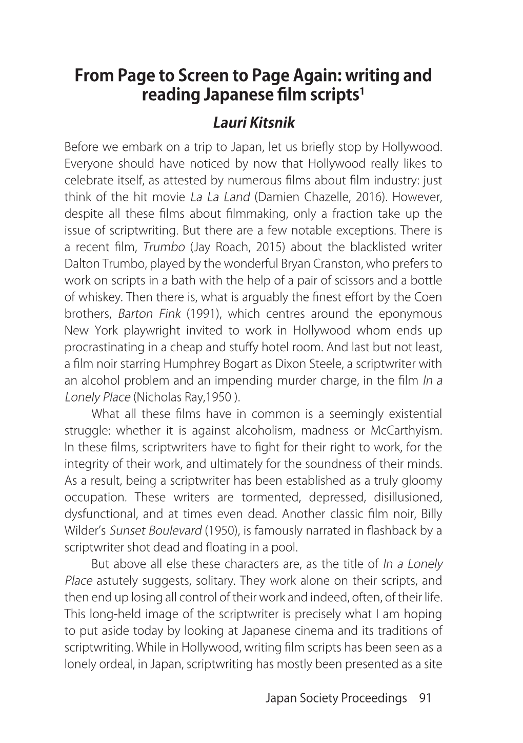 Writing and Reading Japanese Film Scripts1 Lauri Kitsnik Before We Embark on a Trip to Japan, Let Us Briefly Stop by Hollywood