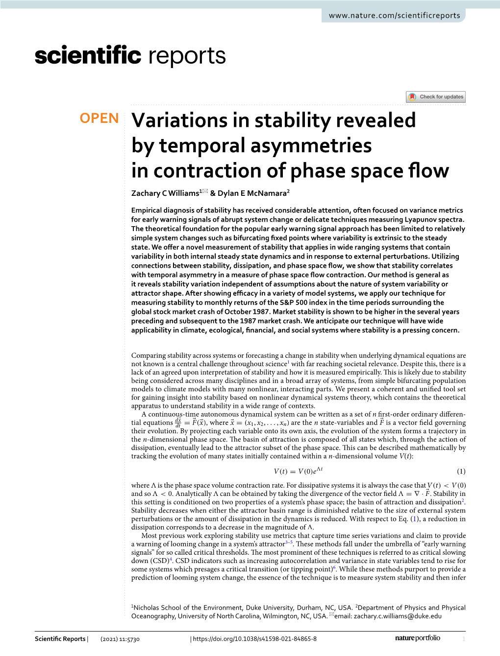 Variations in Stability Revealed by Temporal Asymmetries in Contraction of Phase Space Fow Zachary C Williams1* & Dylan E Mcnamara2