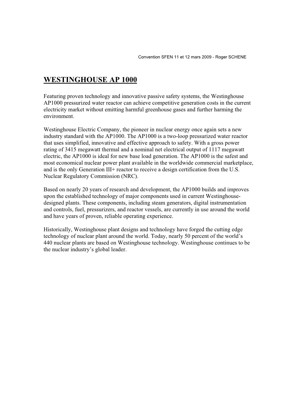 Westinghouse Ap 1000