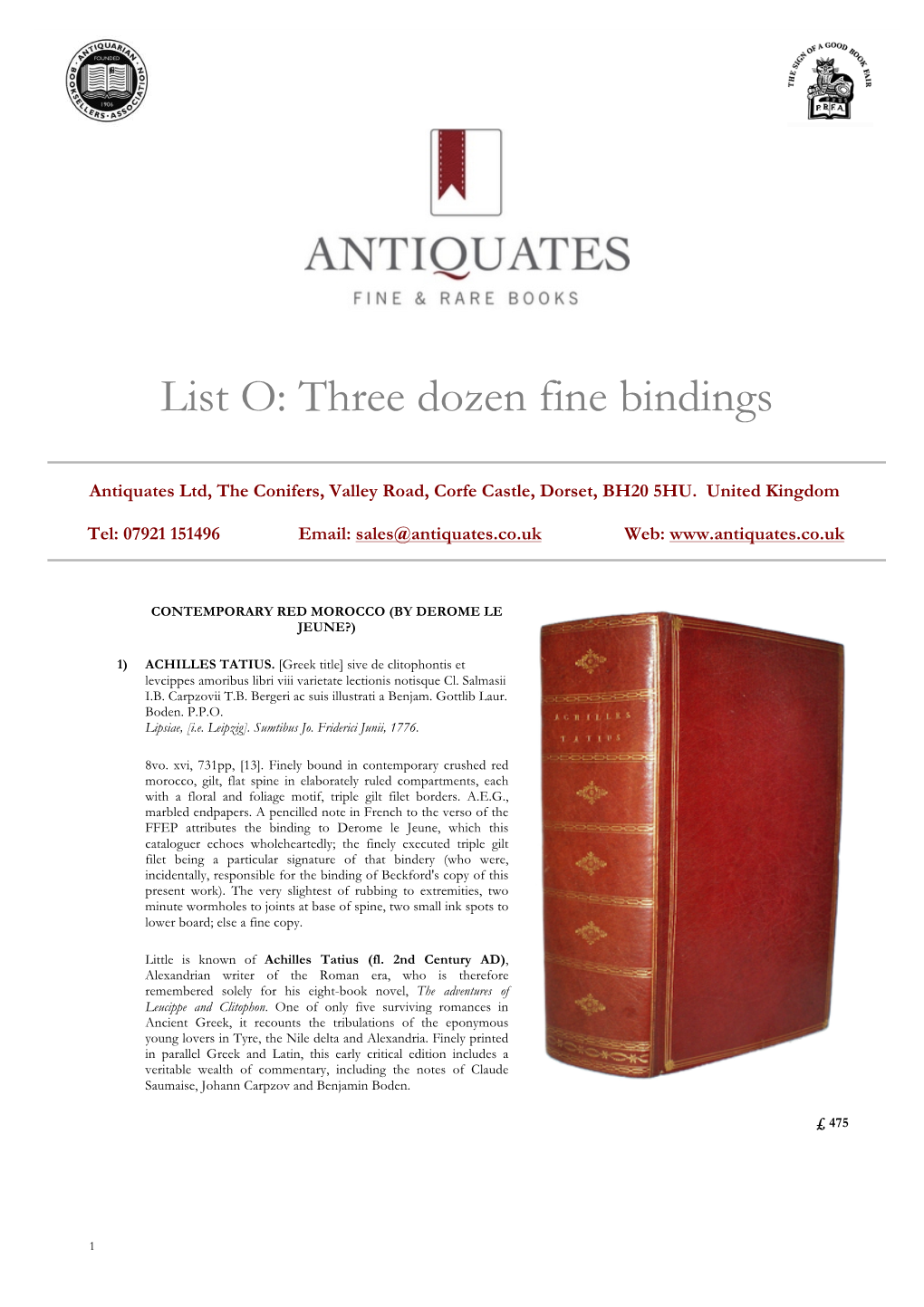 List O: Three Dozen Fine Bindings