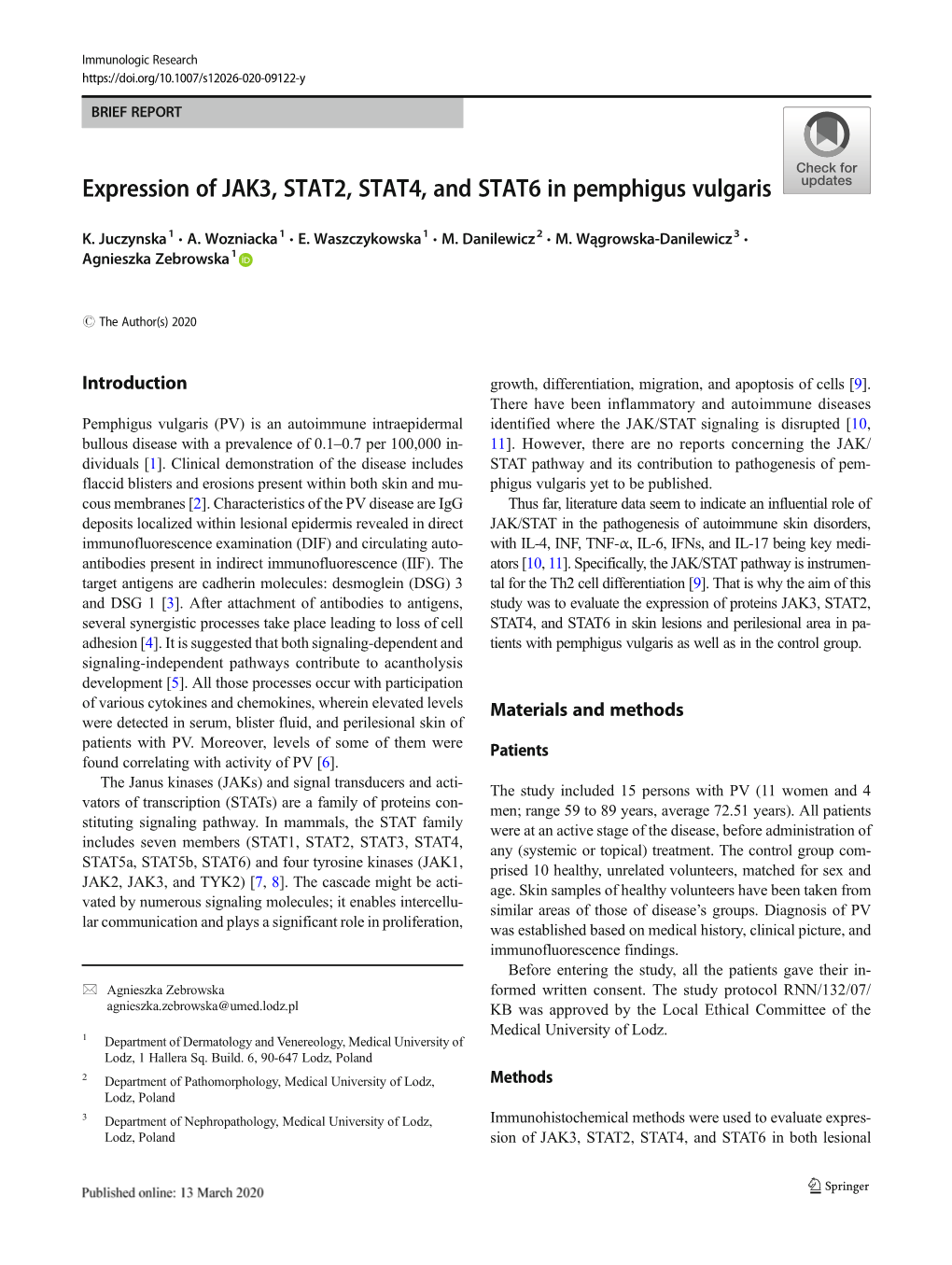 Expression of JAK3, STAT2, STAT4, and STAT6 in Pemphigus Vulgaris