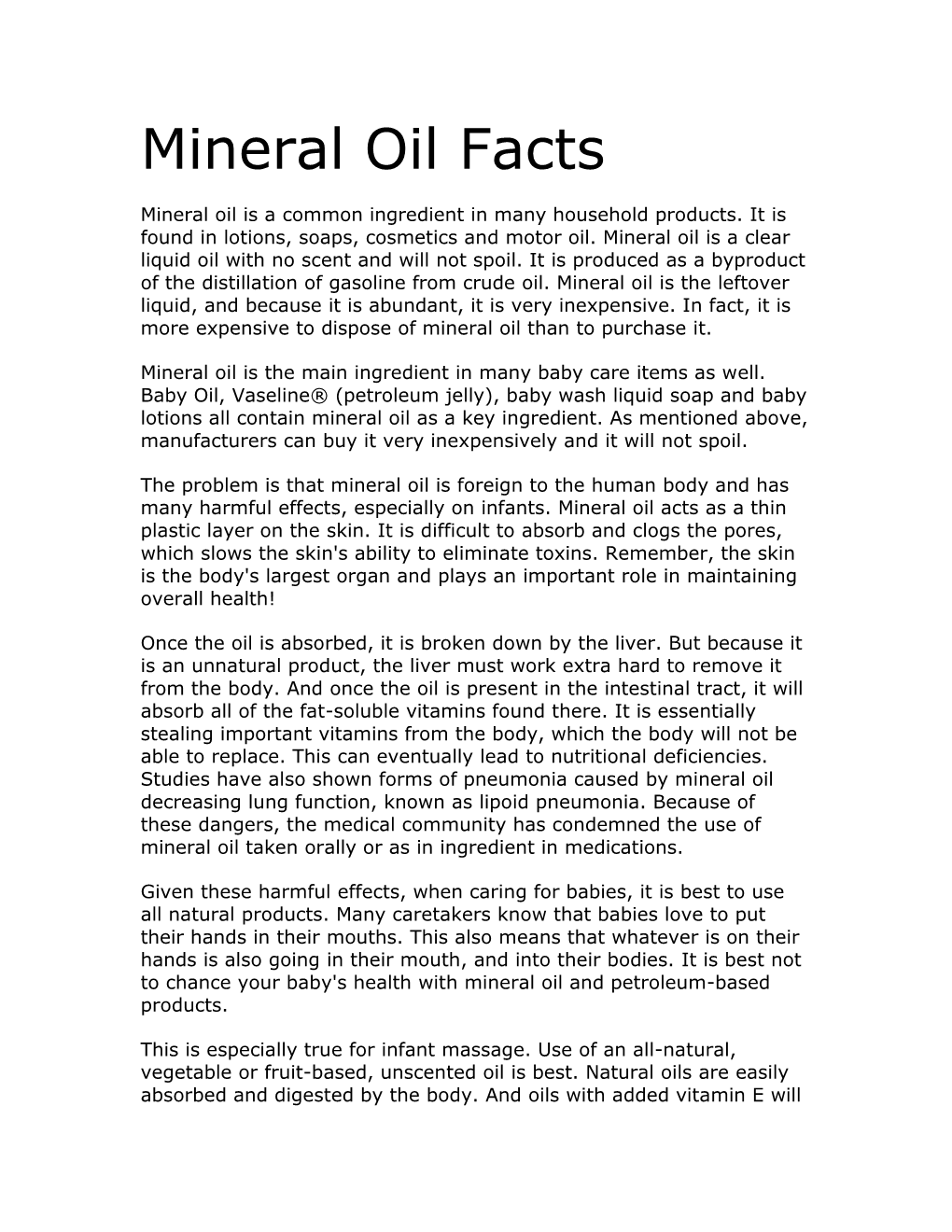 Mineral Oil Facts