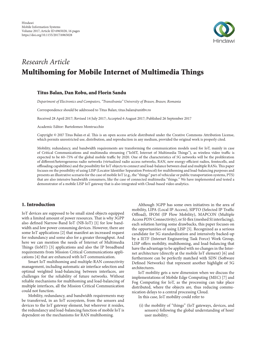 Multihoming for Mobile Internet of Multimedia Things