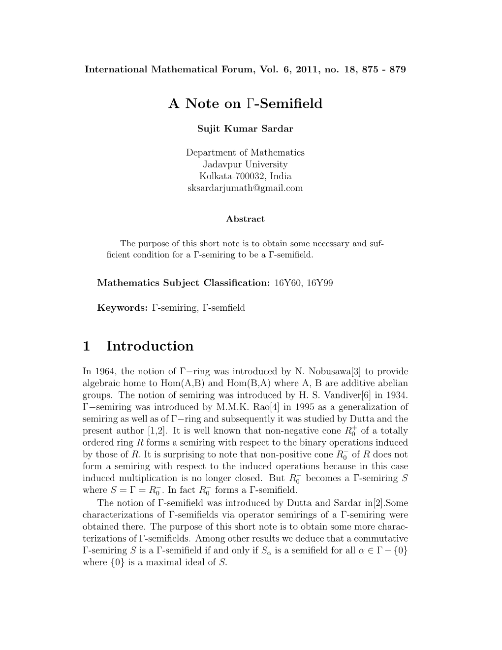 A Note on \Gamma-Semifield