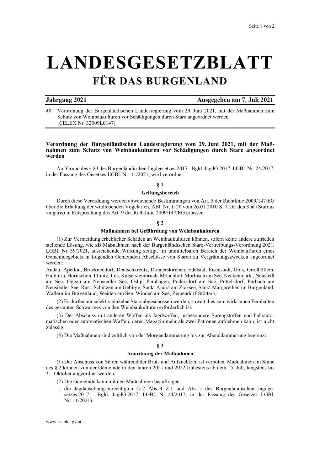 Landesgesetzblatt Für Das Burgenland