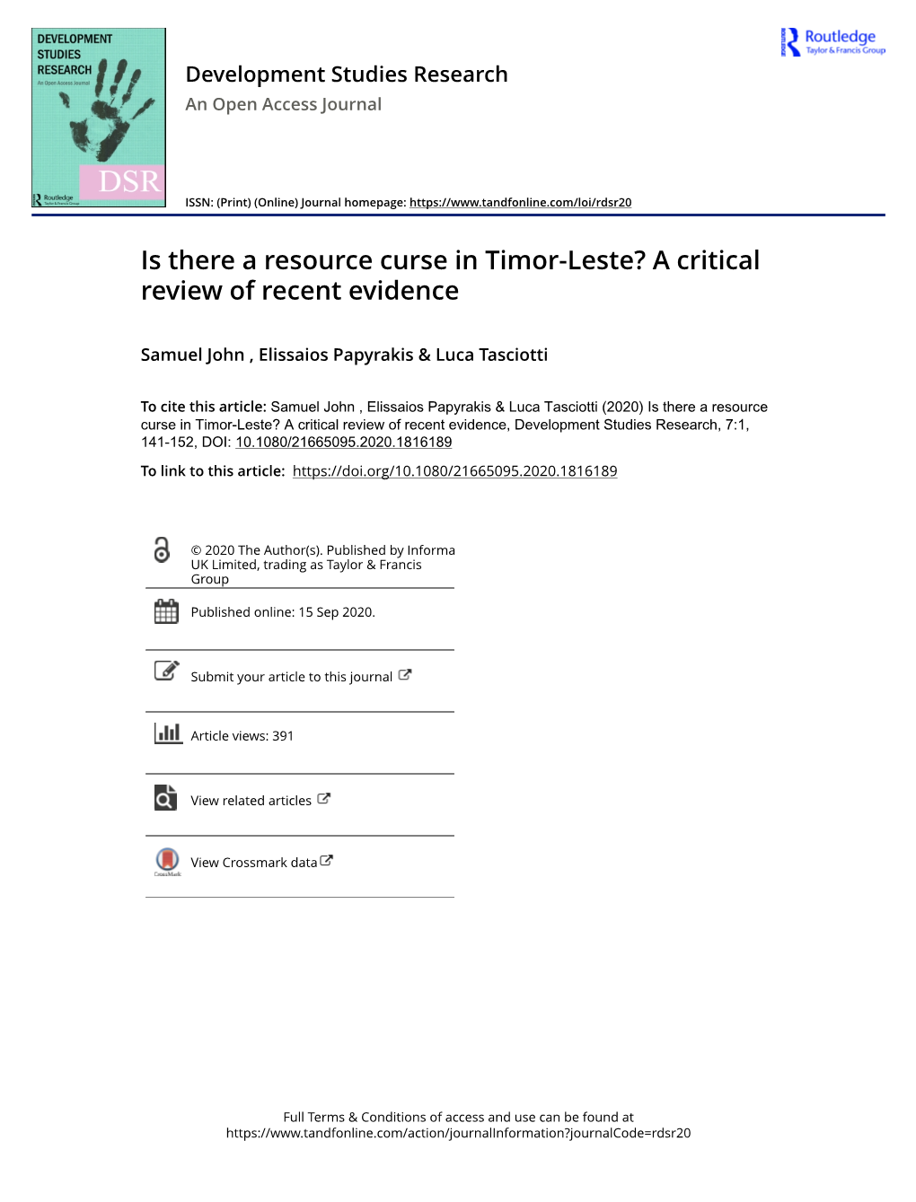 Is There a Resource Curse in Timor-Leste? a Critical Review of Recent Evidence