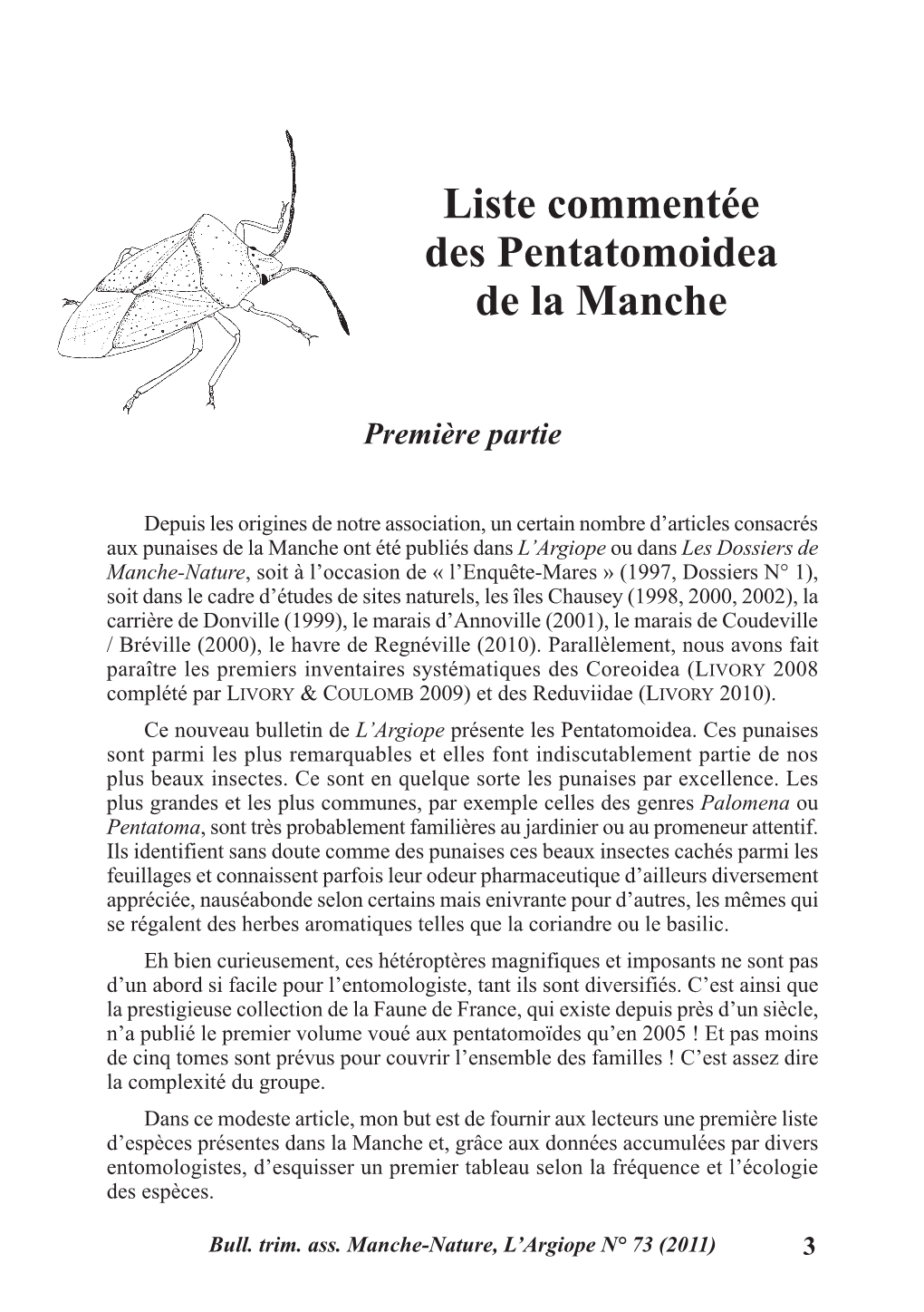 Liste Commentée Des Pentatomoidea De La Manche