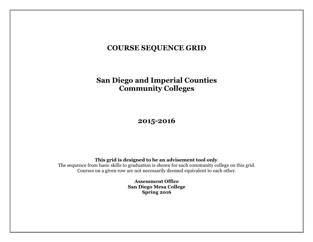 COURSE SEQUENCE GRID San Diego and Imperial Counties