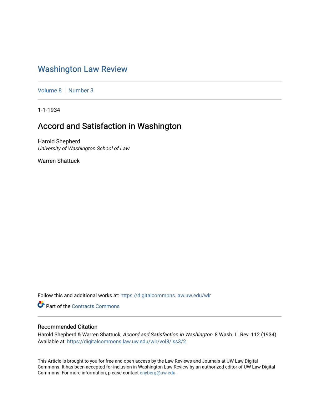 Accord and Satisfaction in Washington