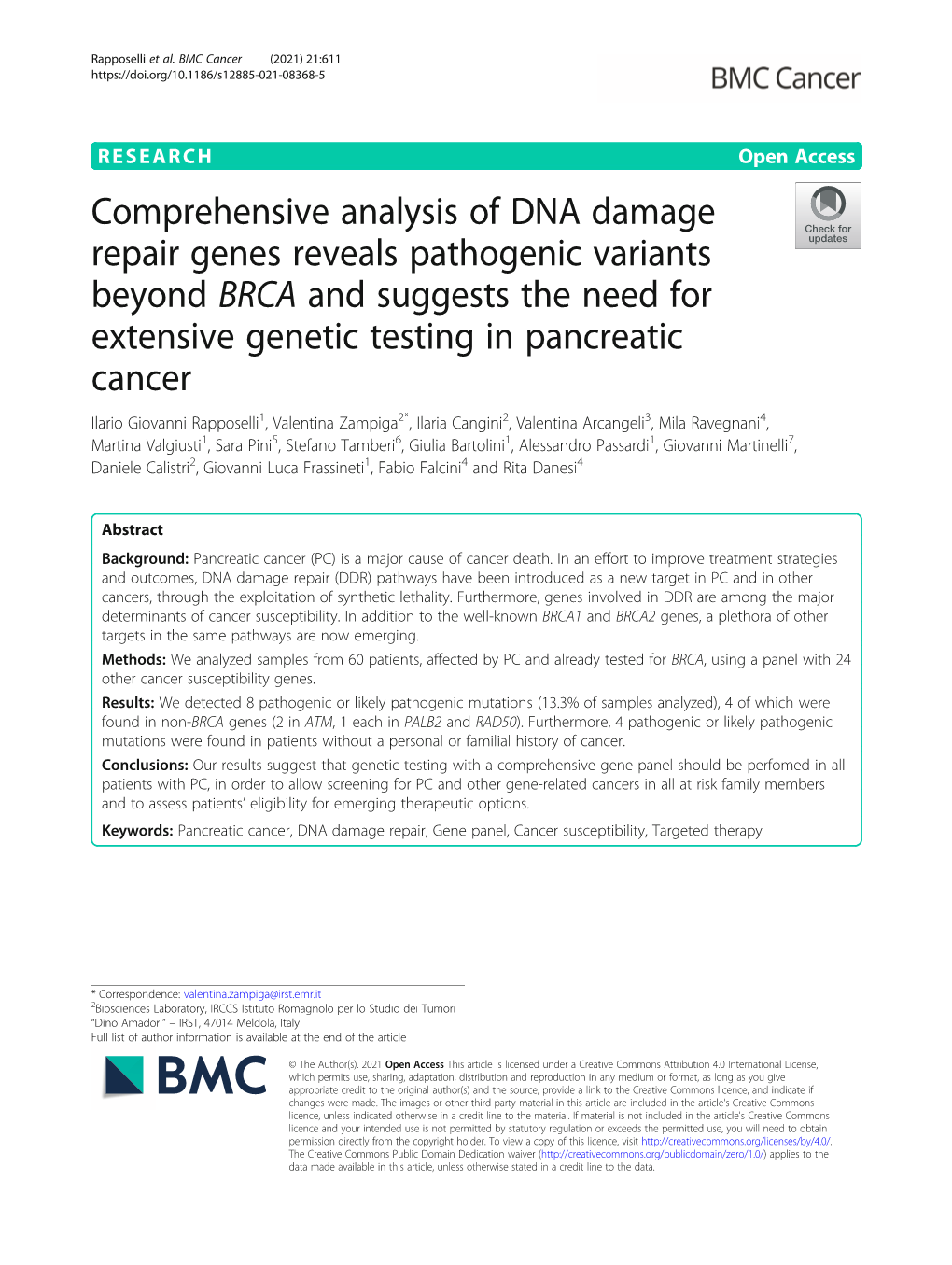 Comprehensive Analysis of DNA Damage Repair Genes Reveals