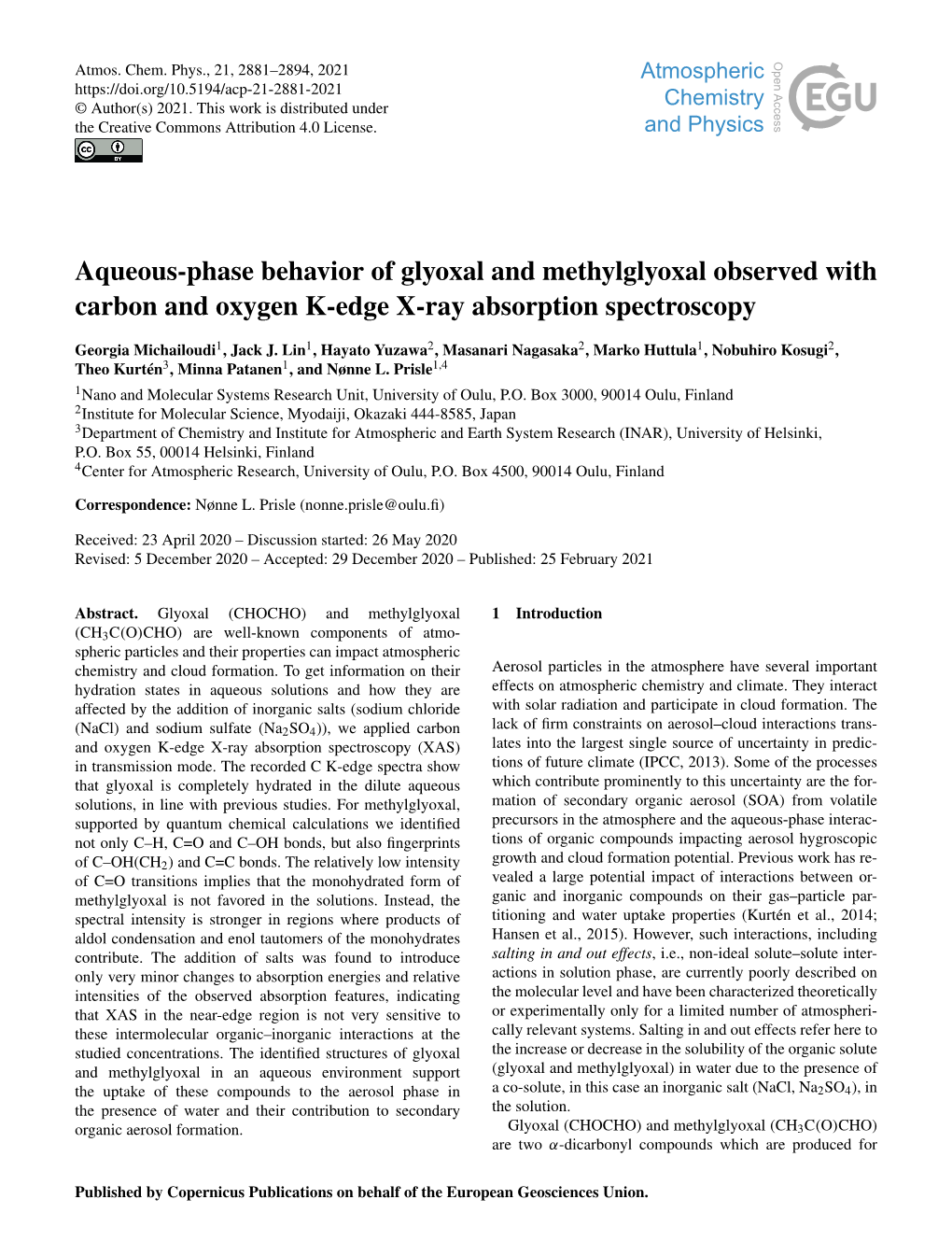 Aqueous-Phase Behavior of Glyoxal and Methylglyoxal Observed with Carbon and Oxygen K-Edge X-Ray Absorption Spectroscopy