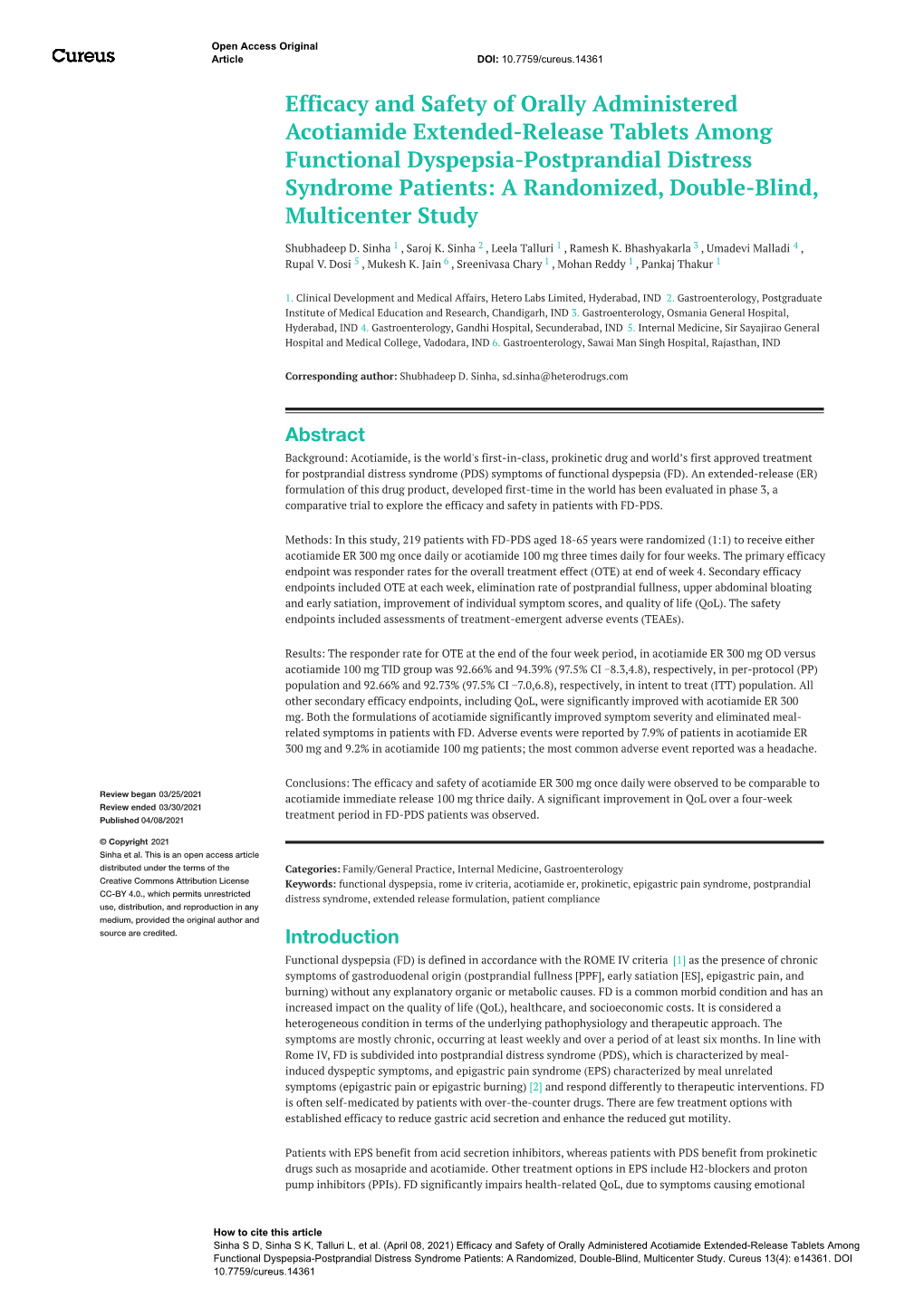 Efficacy and Safety of Orally Administered Acotiamide Extended