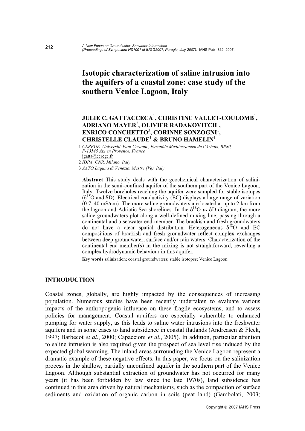 Isotopic Characterization of Saline Intrusion Into the Aquifers of a Coastal Zone: Case Study of the Southern Venice Lagoon, Italy