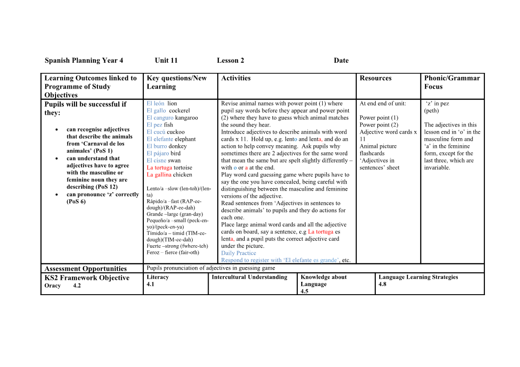 Spanish Planning Year 3 s2