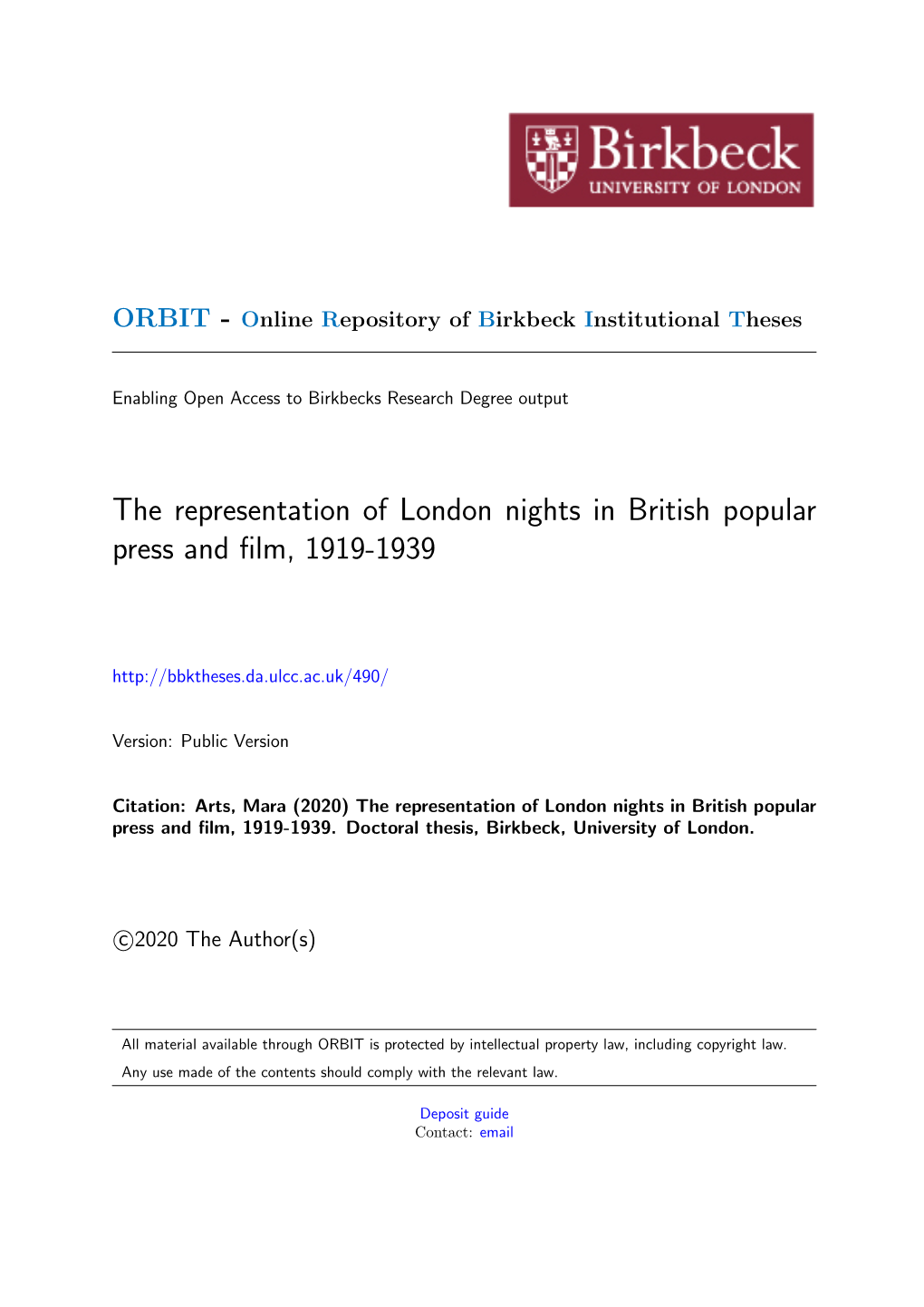 The Representation of London Nights in British Popular Press and Film, 1919-1939