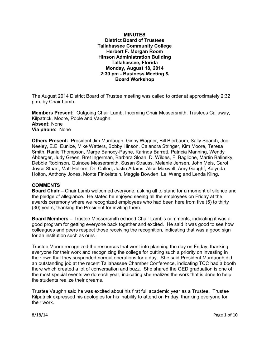 8/18/14 Page 1 of 10 MINUTES District Board of Trustees