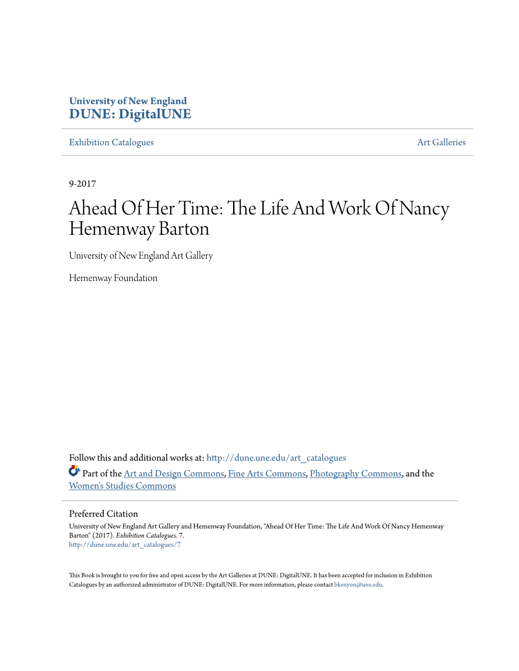 The Life and Work of Nancy Hemenway Barton University of New England Art Gallery