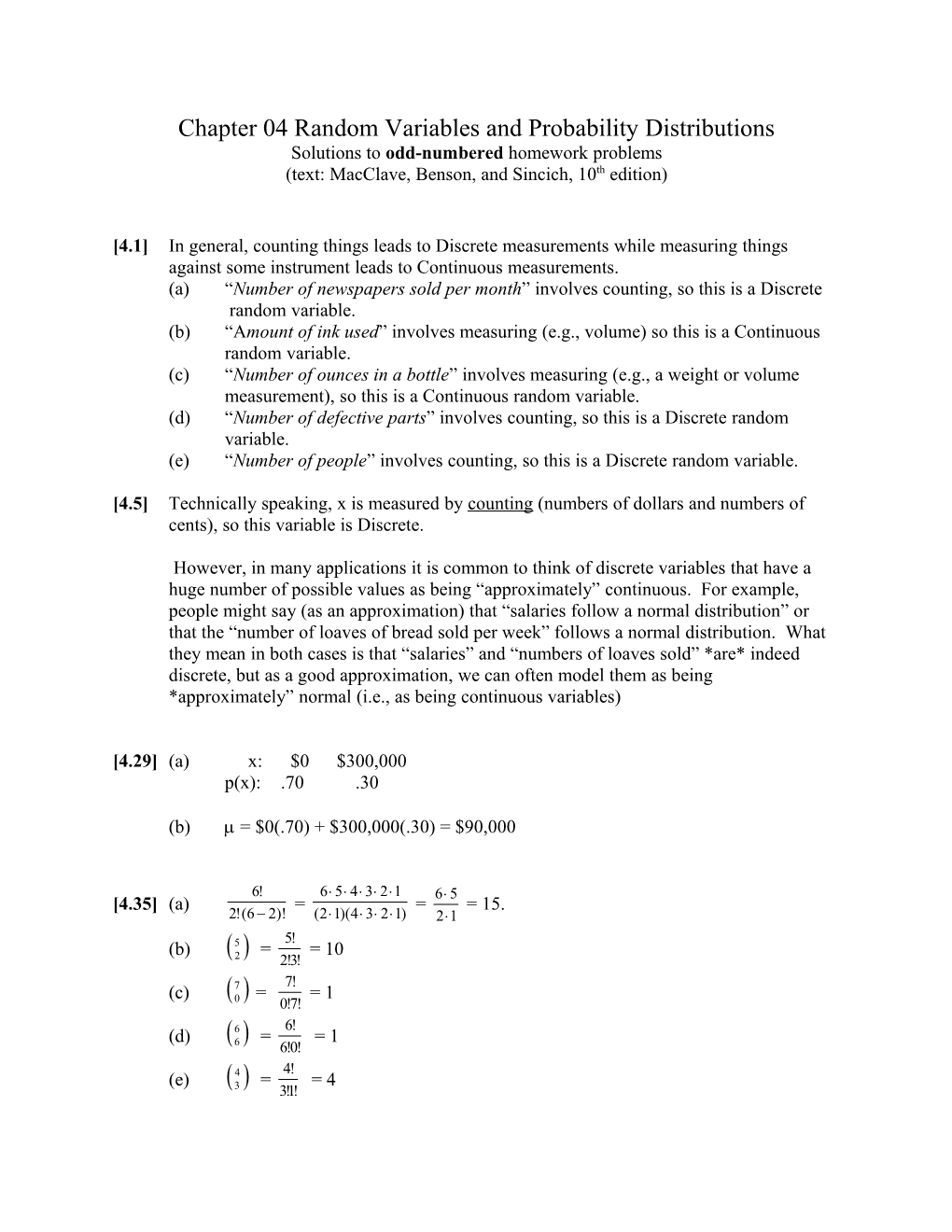 Chapter 04 Random Variables and Probability Distributions