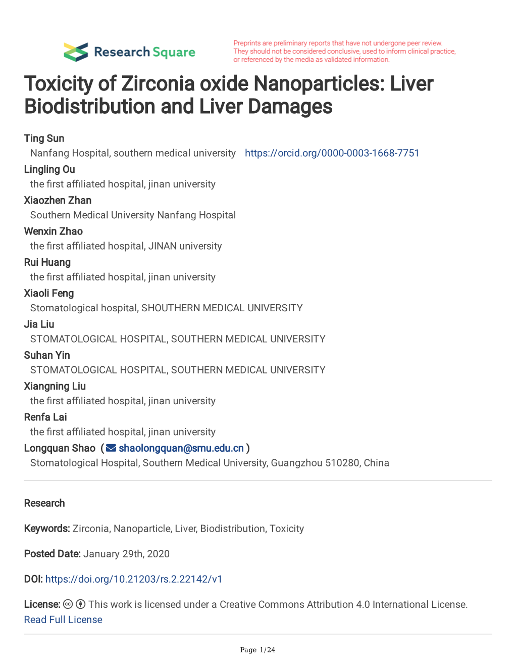 Toxicity of Zirconia Oxide Nanoparticles: Liver Biodistribution and Liver Damages