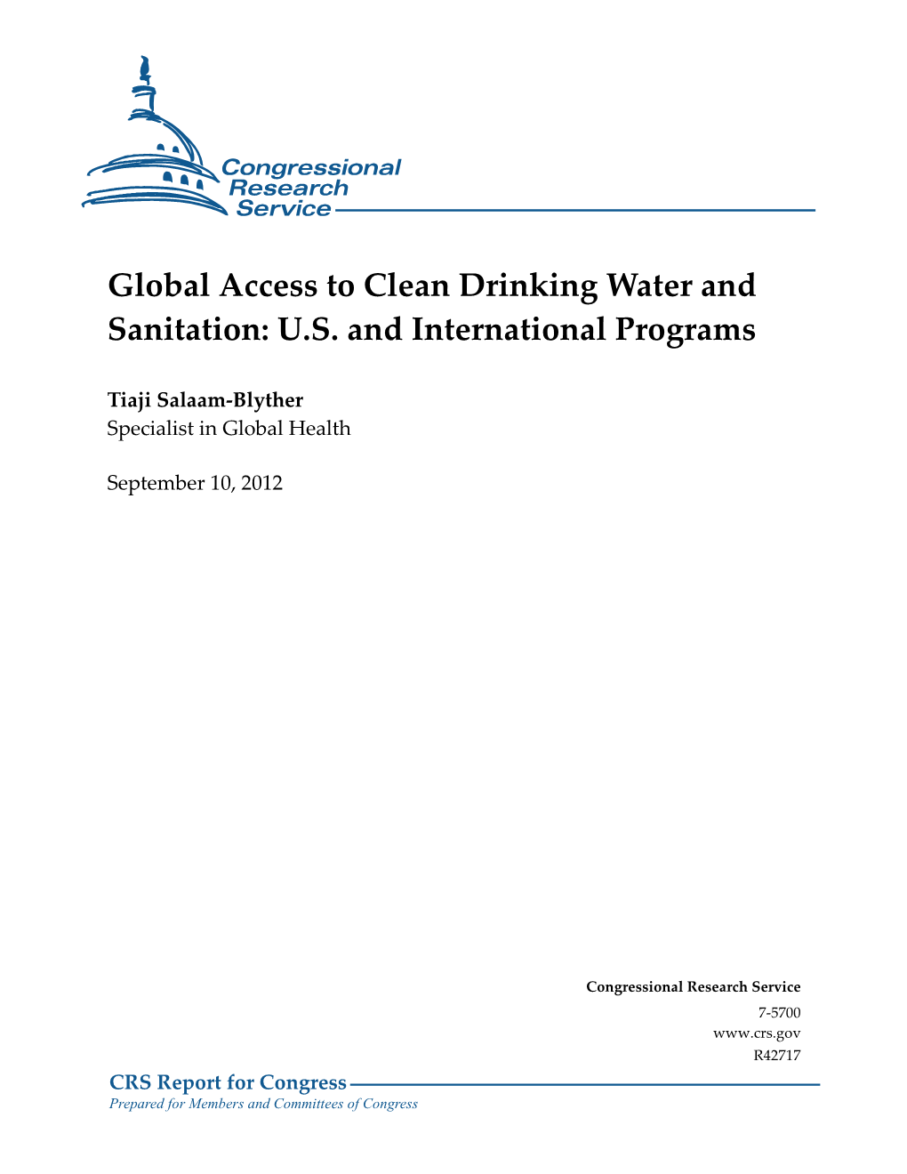 Global Access to Clean Drinking Water and Sanitation: U.S