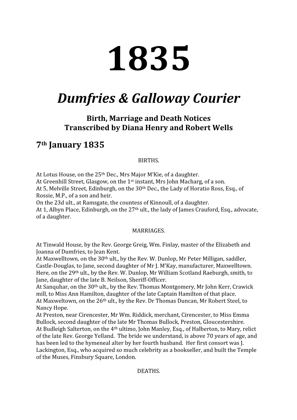 1835 Dumfries & Galloway Courier