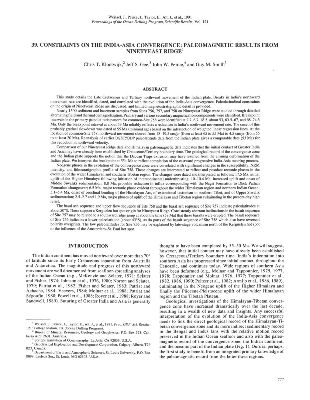 Paleomagnetic Results from Ninetyeast Ridge1