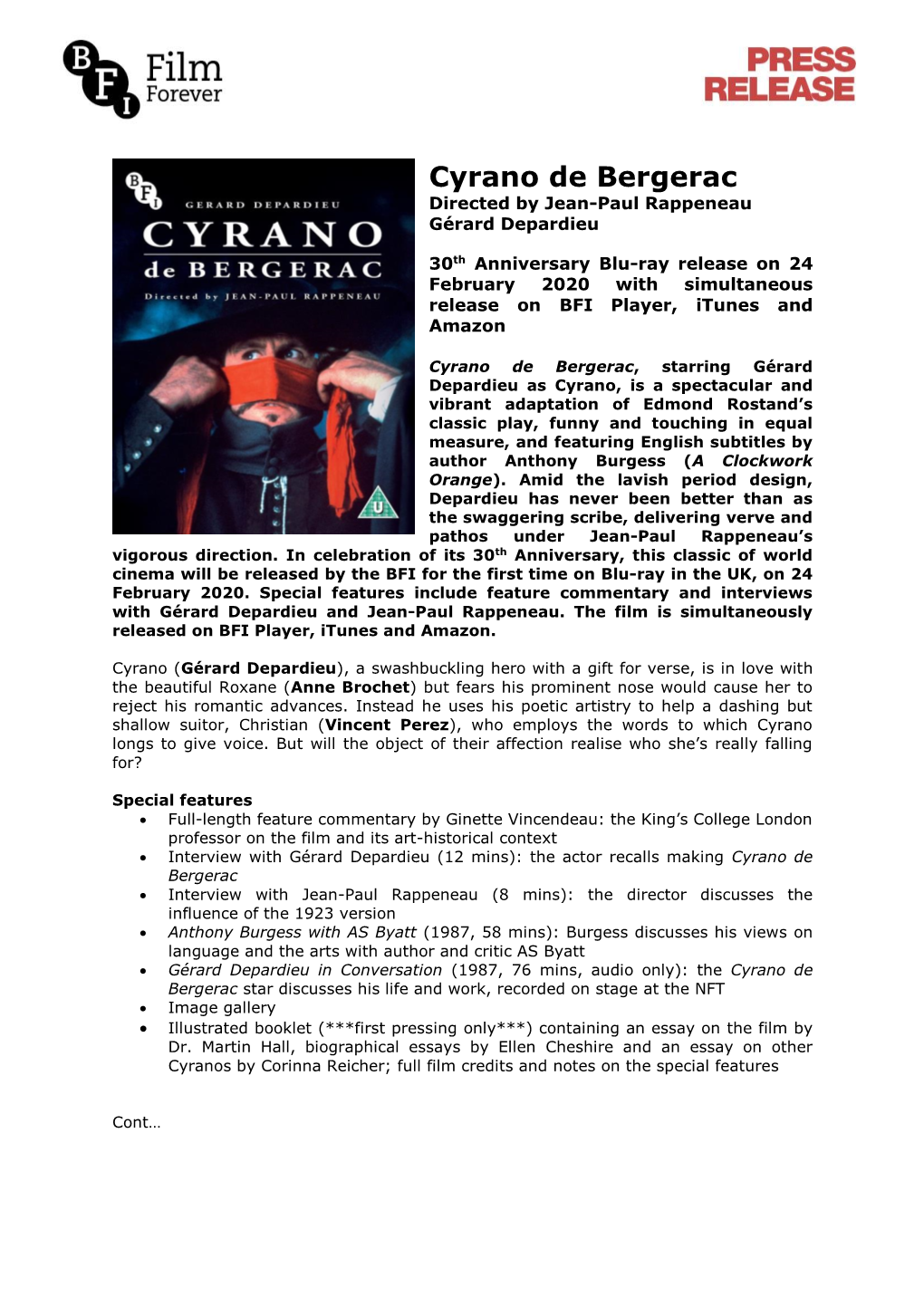Cyrano De Bergerac Directed by Jean-Paul Rappeneau Gérard Depardieu
