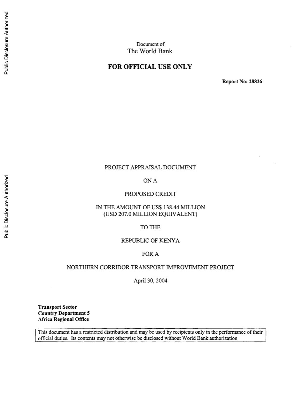 Northern Corridor Transport Improvement Project