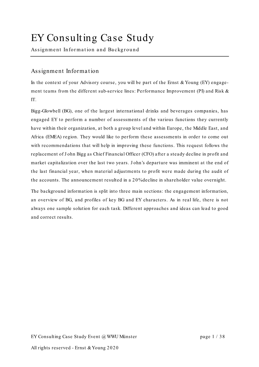 EY Consulting Case Study Assignment Information and Background