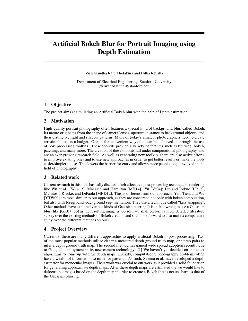 Artificial Bokeh Blur for Portrait Imaging Using Depth Estimation