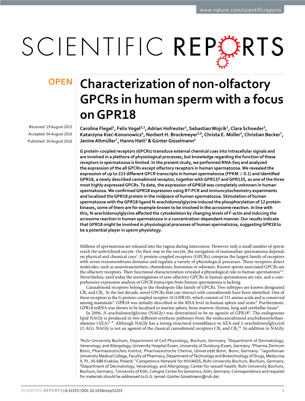 Characterization of Non-Olfactory Gpcrs in Human Sperm with A